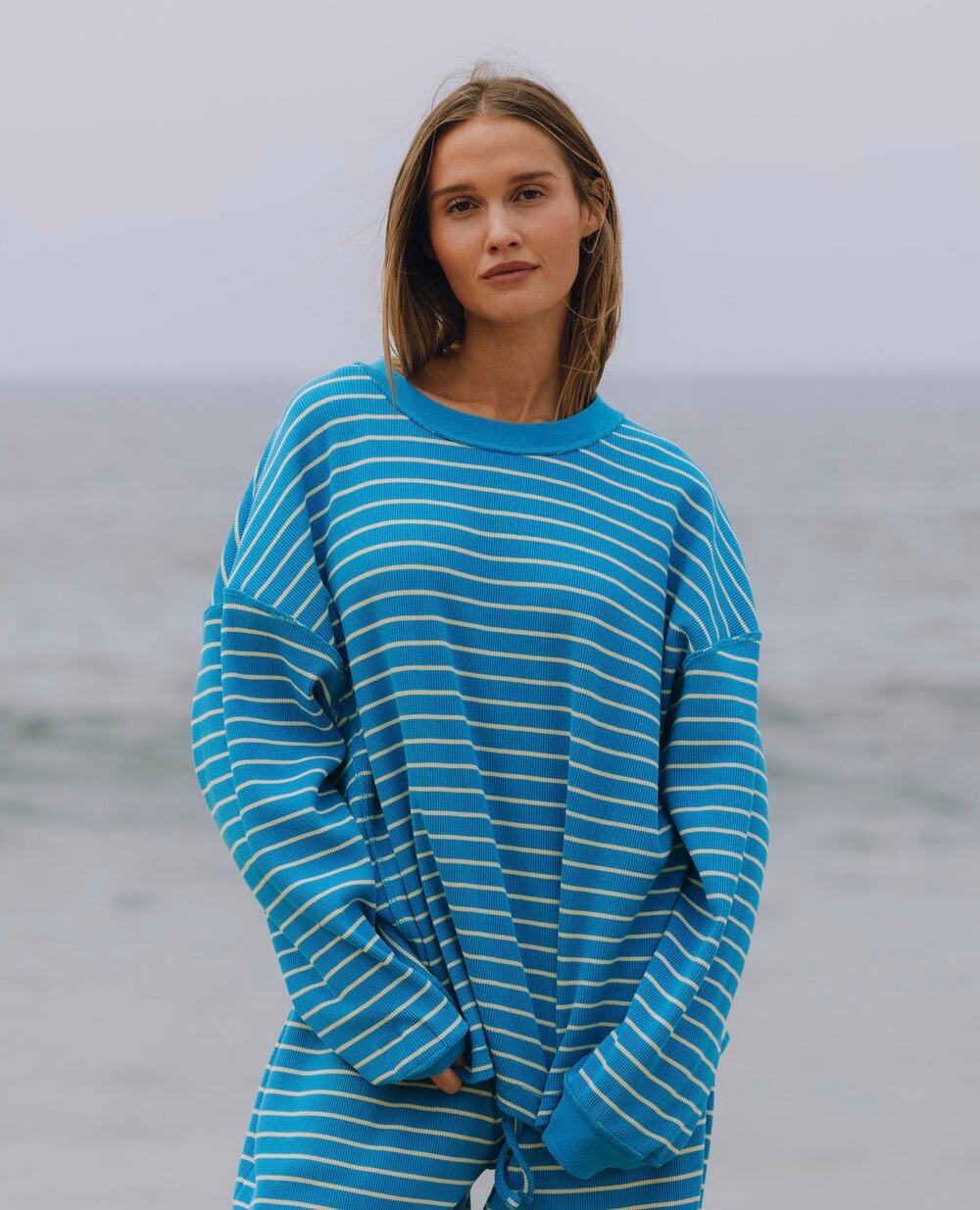 NWT Daily Drills Oversized Thermal in Tide + Lemonade Stripe Size M/L